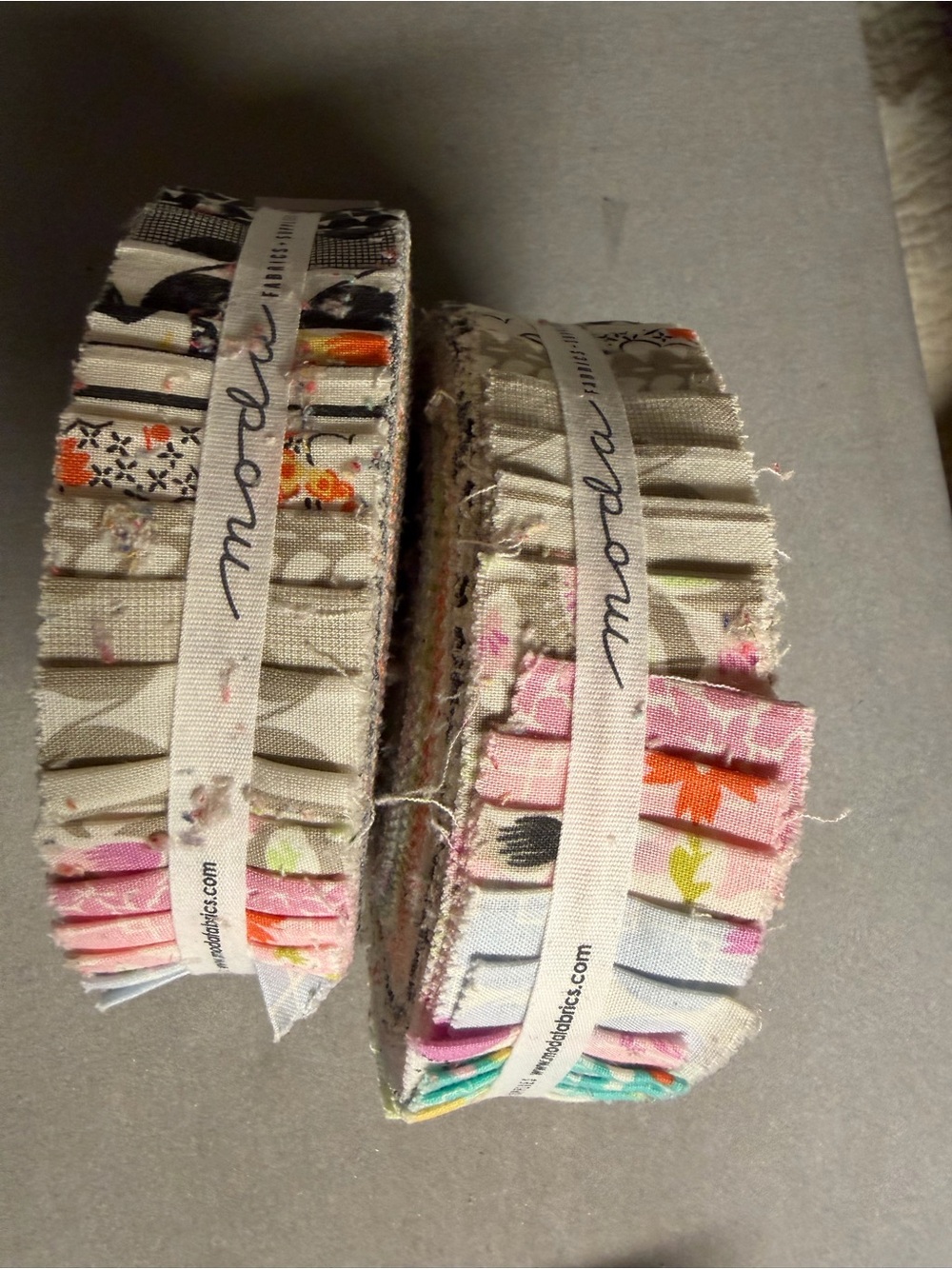 2 Moda Cotton Honey Buns Jelly Rolls - Teal, Lime, Orange, Pink, White Prints - Picture 3 of 6
